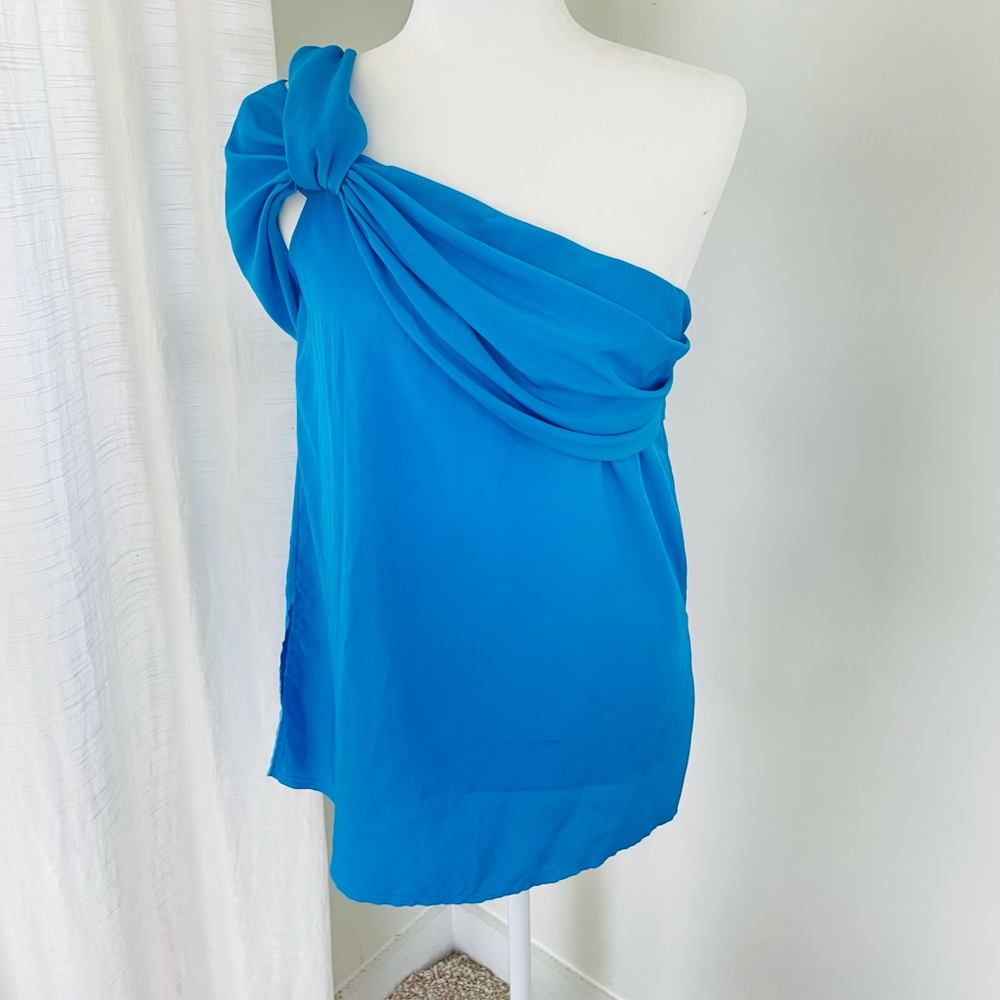 Baja East 2 Blue Knotted One Shoulder Top - Picture 5 of 11